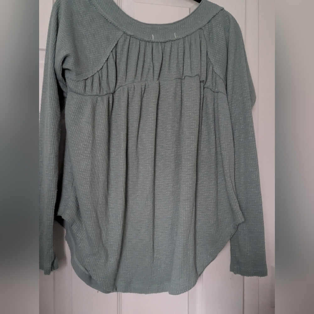 We The Free Free People Green Blue Waffle Thermal S - Picture 3 of 4